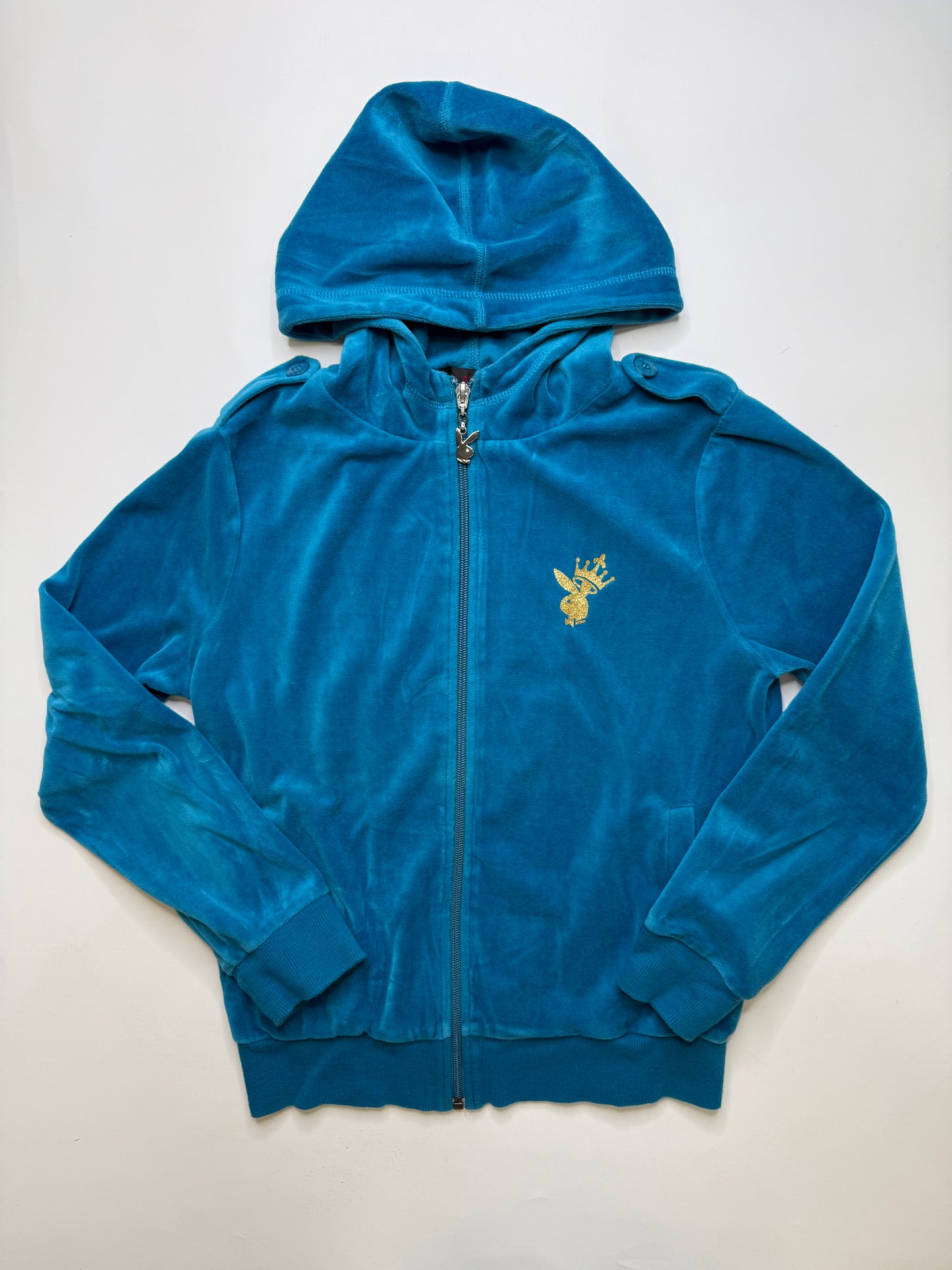 PLAYBOY VELOUR ZIP HOODIE – TEAL (M)
