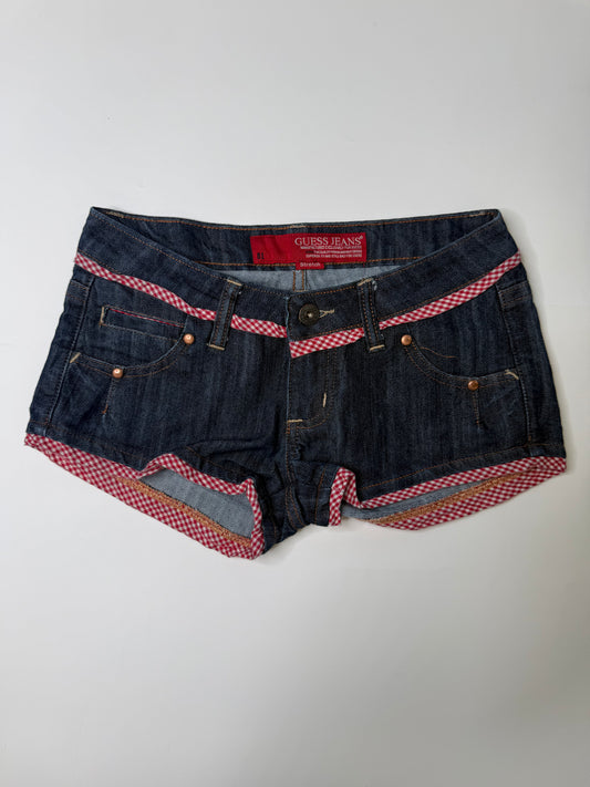 GUESS VINTAGE GINGHAM TRIM DENIM SHORTS