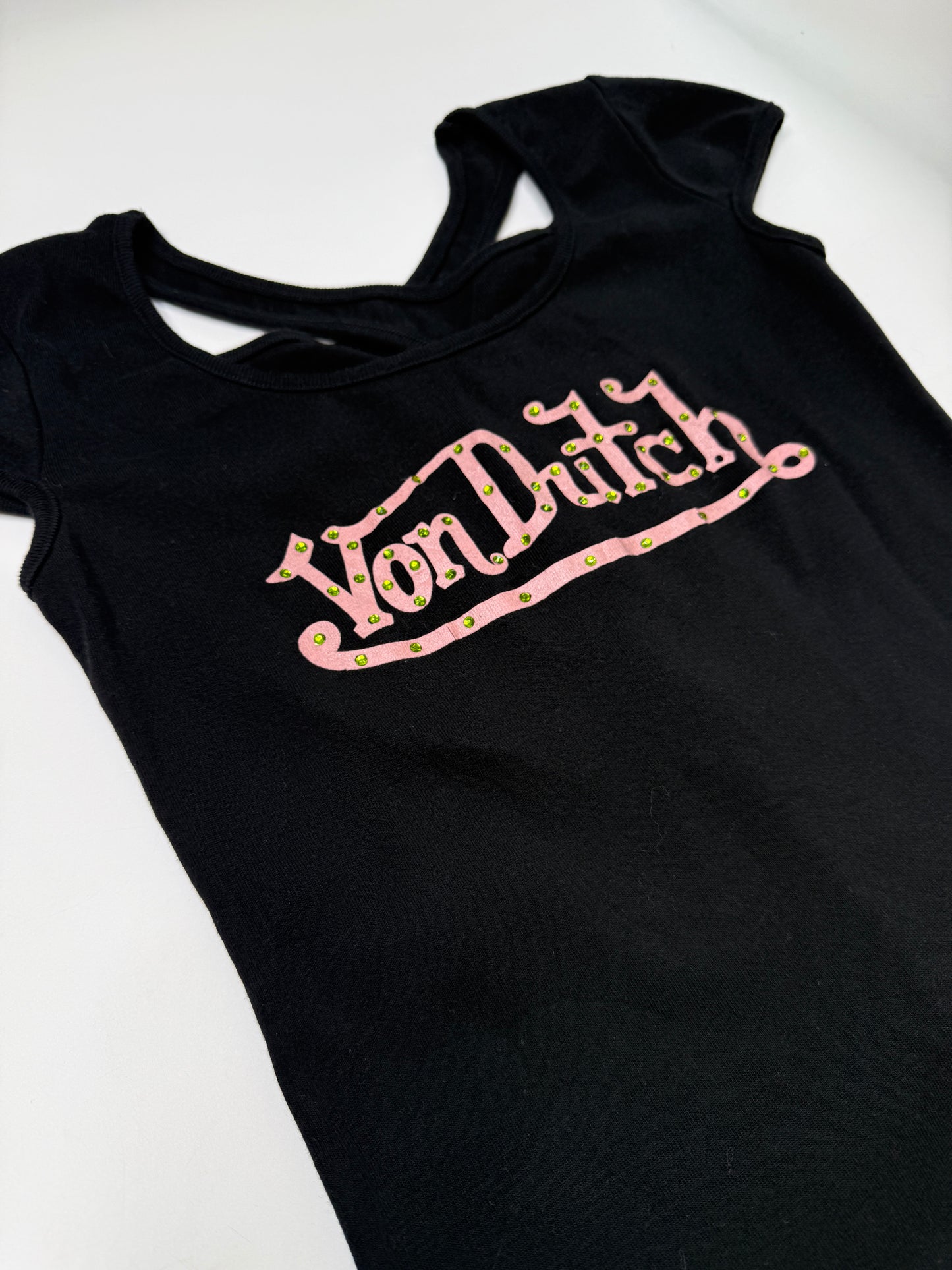 VON DUTCH VINTAGE RHINESTONE CROSS-BACK T-SHIRT (S)