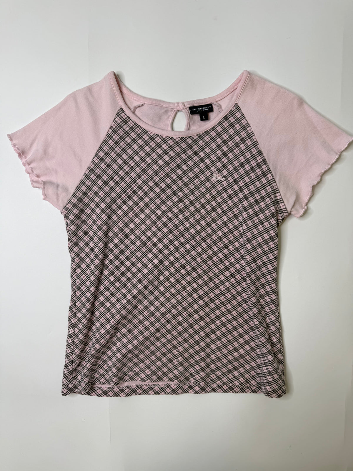 BURBERRY LONDON PINK CHECK RAGLAN TOP (L)