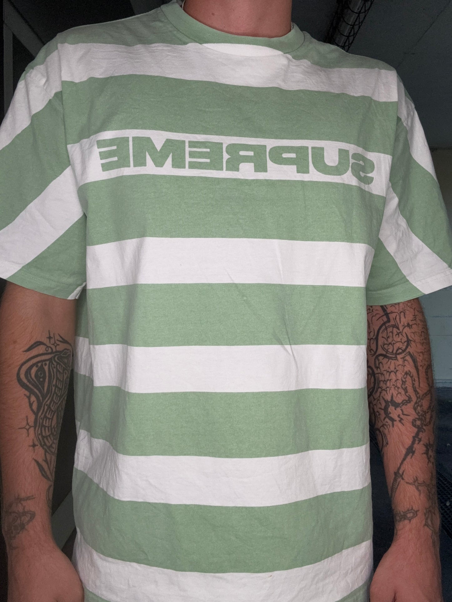SUPREME STRIPED TEE – GREEN WHITE (L)