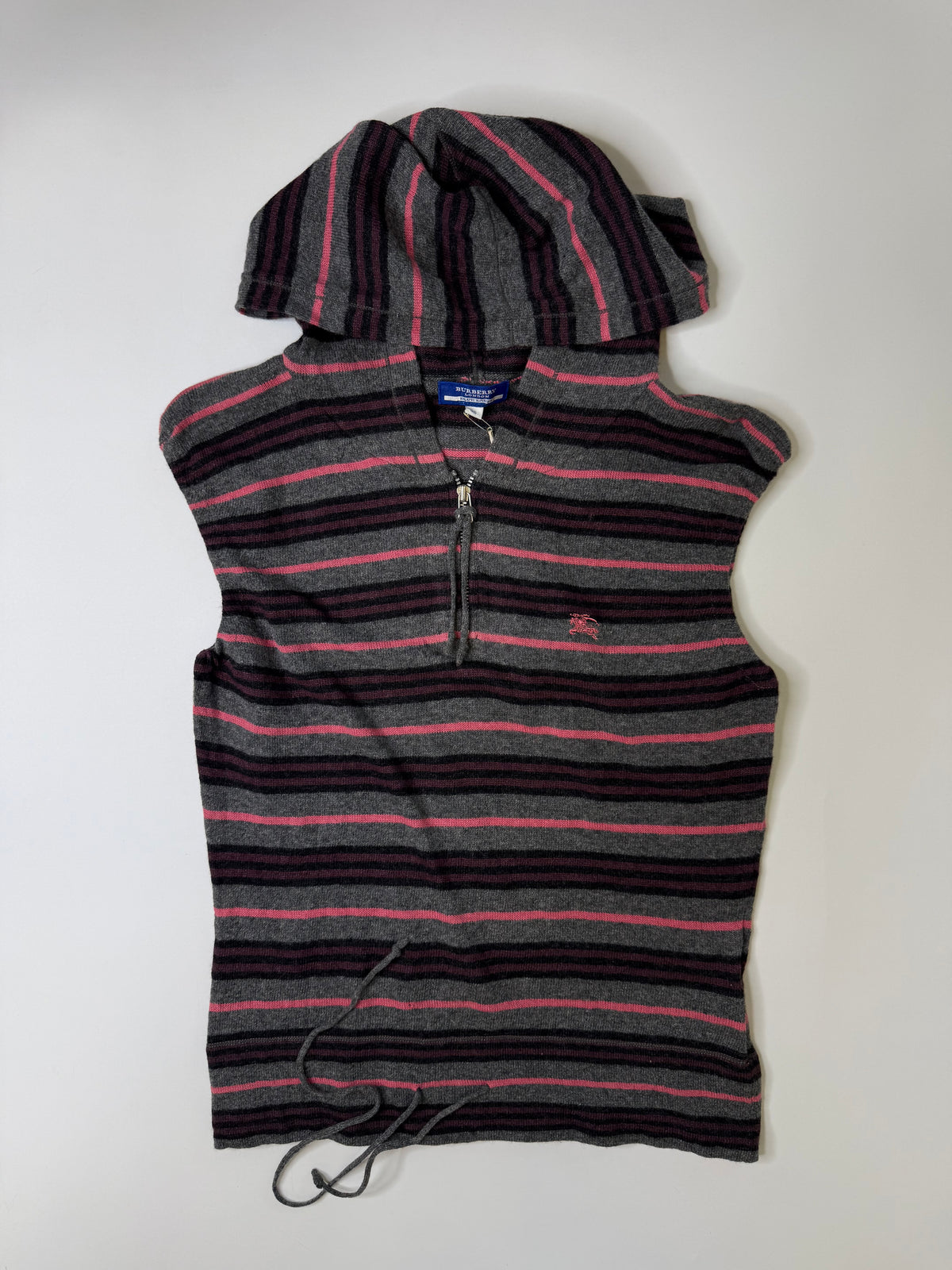 BURBERRY BLUE LABEL WOOL STRIPED HOODED VEST WITH TAG! GREY (38)