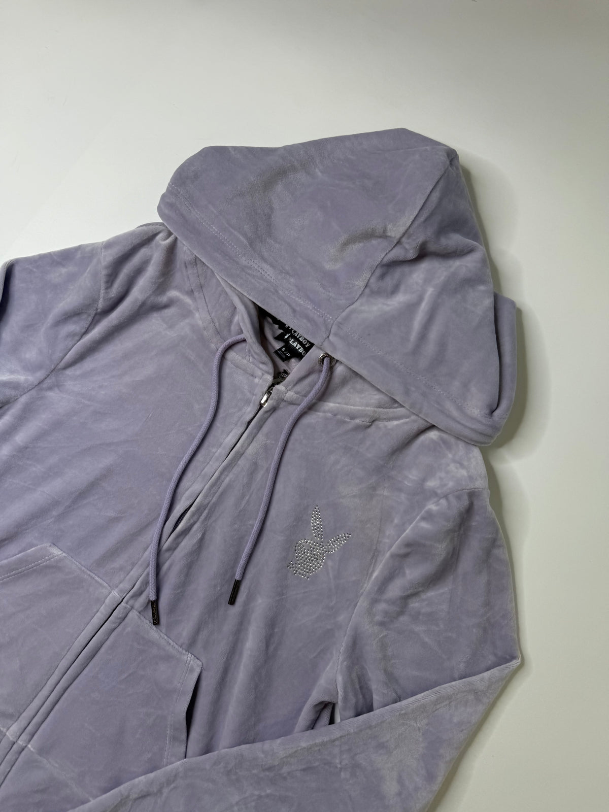 PLAYBOY RHINESTONE BUNNY VELOUR HOODIE LILAC (S)