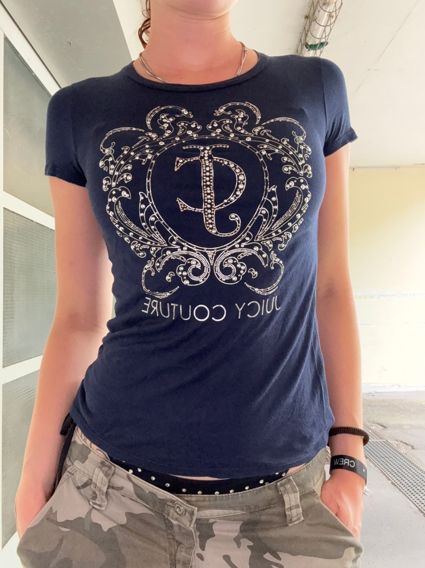 VINTAGE JUICY COUTURE SILVER GEMS SHIRT (XS)
