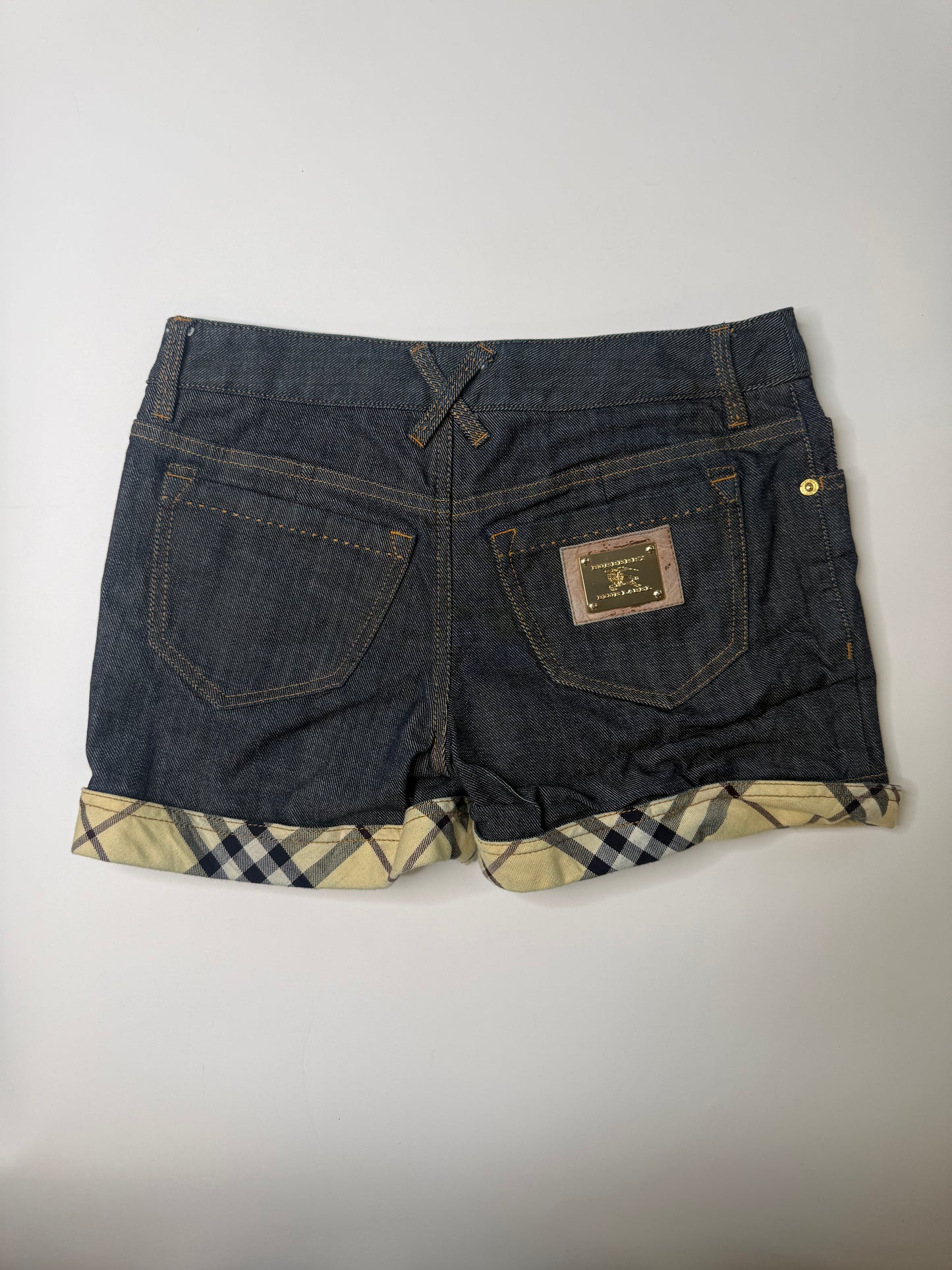 BURBERRY VINTAGE BLUE LABEL NOVA CHECK DENIM SHORTS