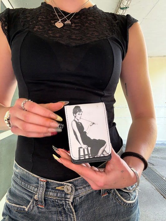 LEATHER AUDREY HEPBURN CIGARETTE PACK CASE/CAMERA CASE
