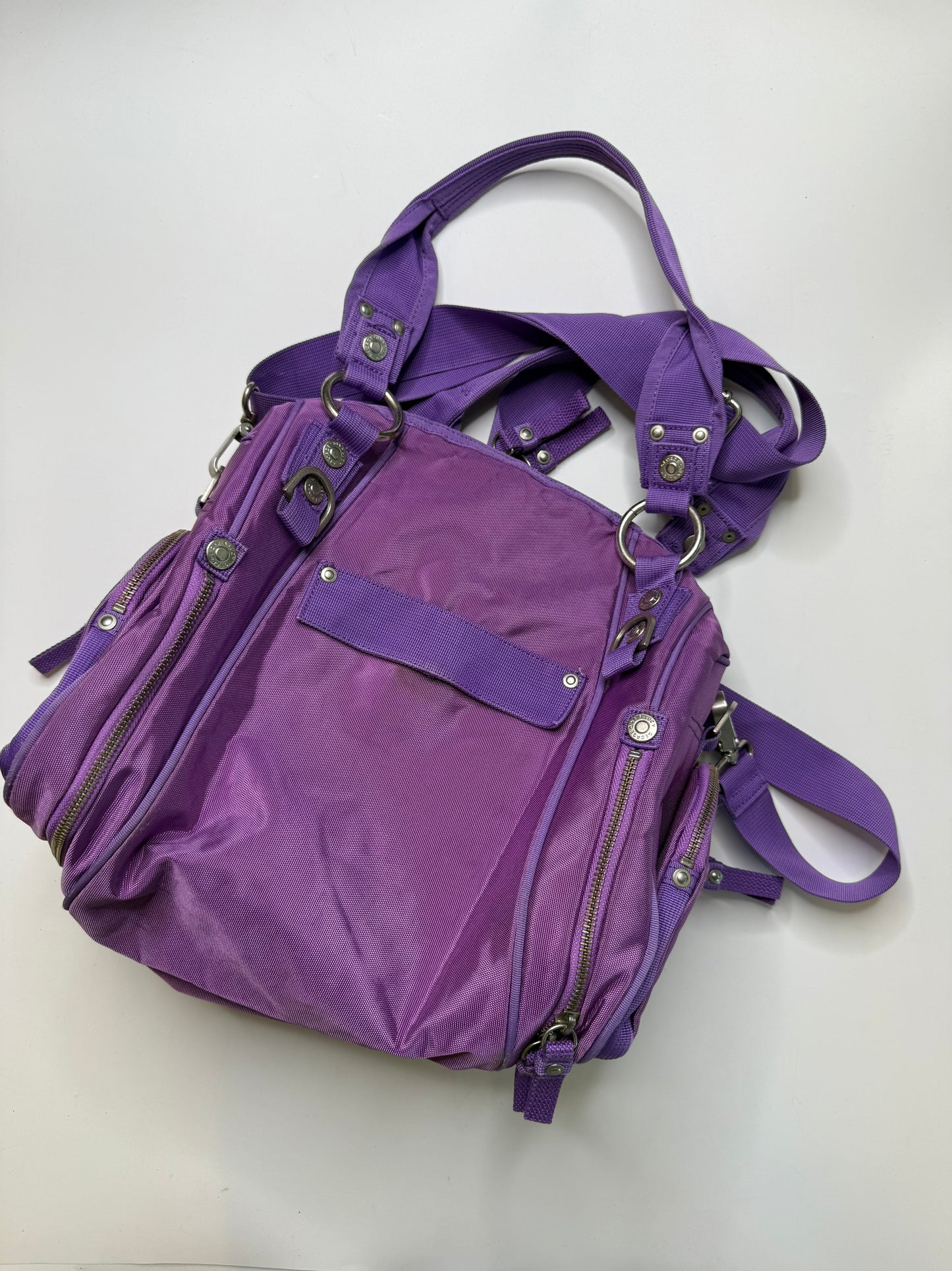 GEORGE GINA & LUCY VINTAGE PURPLE NYLON MULTI-POCKET BAG "MORPHA BYTCHAN"