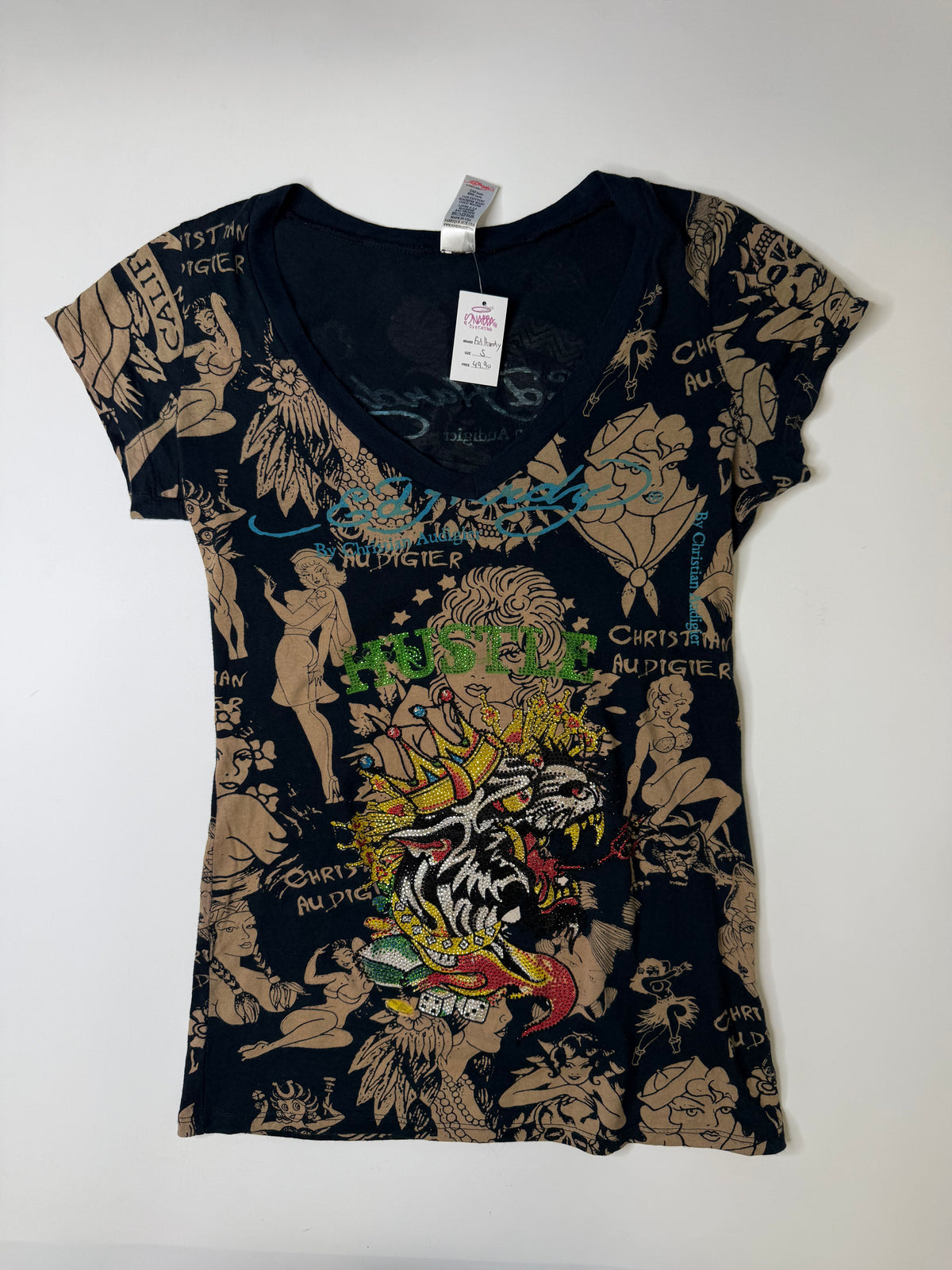 ED HARDY HUSTLE ALLOVER PRINT TEE – NAVY (S)