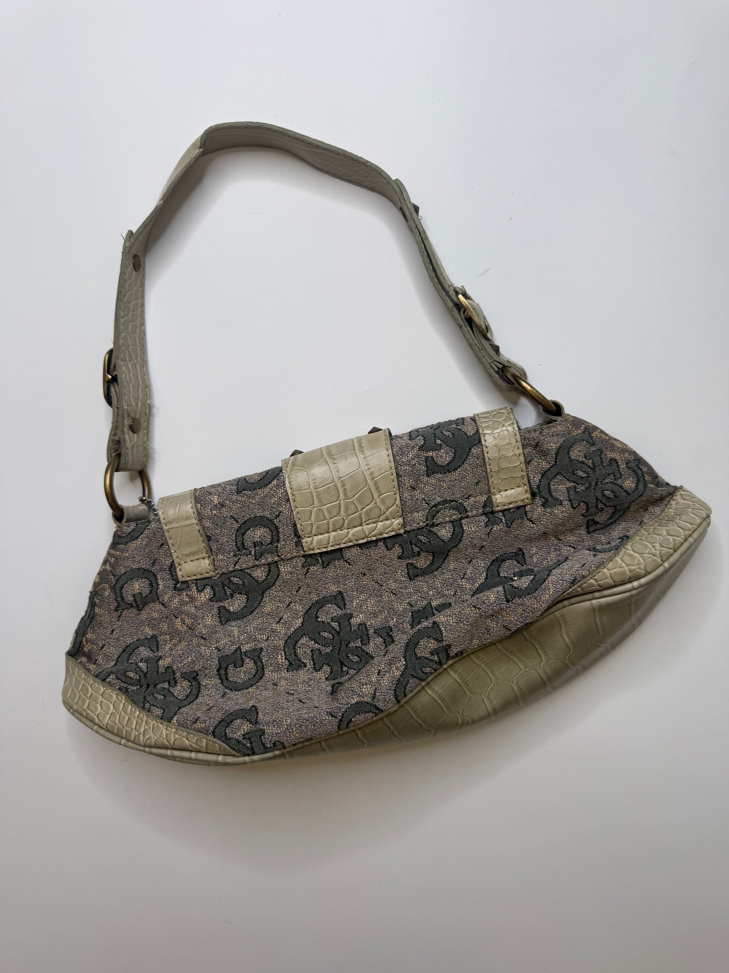 GUESS MONOGRAM STUDDED BAG – TAUPE