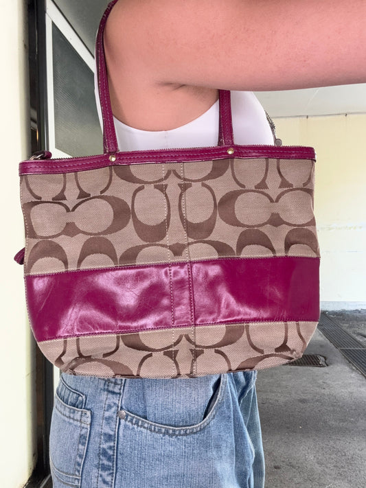 COACH VINTAGE SIGNATURE C MAGENTA STRIPE TOTE BAG