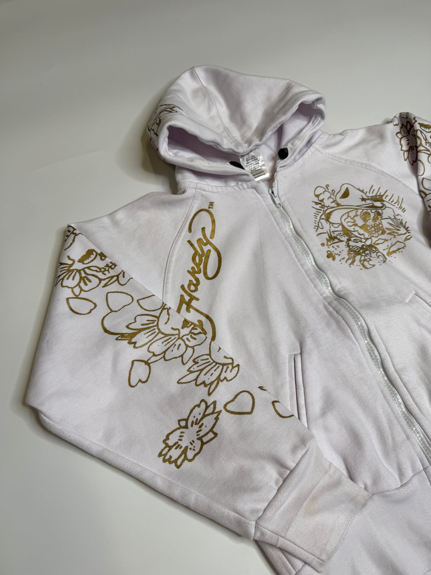 RARE VINTAGE ED HARDY "DANGEROUS" ZIP HOODIE (XS)
