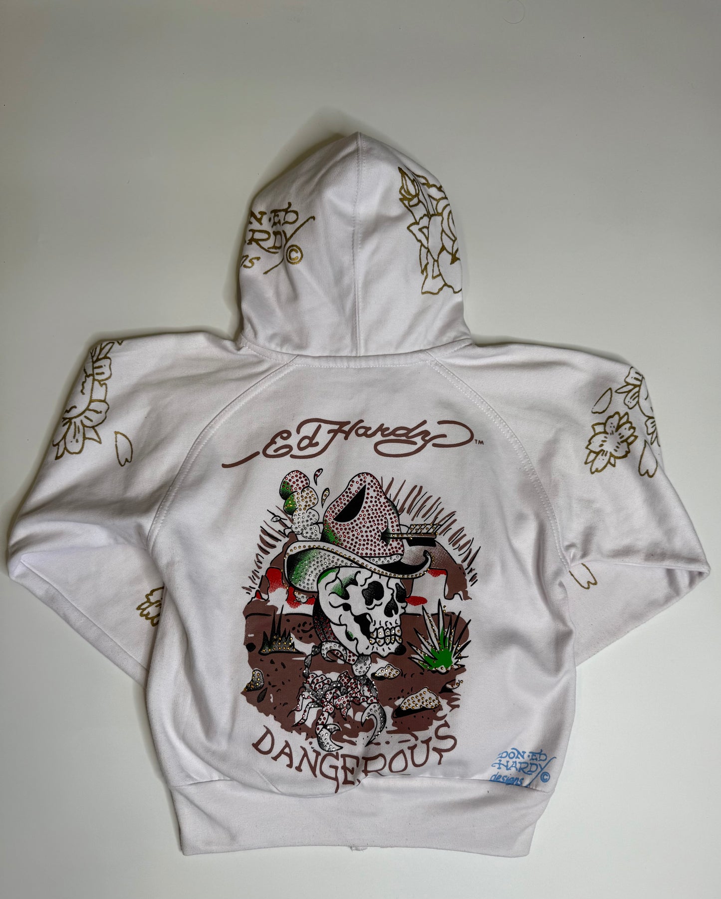 RARE VINTAGE ED HARDY "DANGEROUS" ZIP HOODIE (XS)