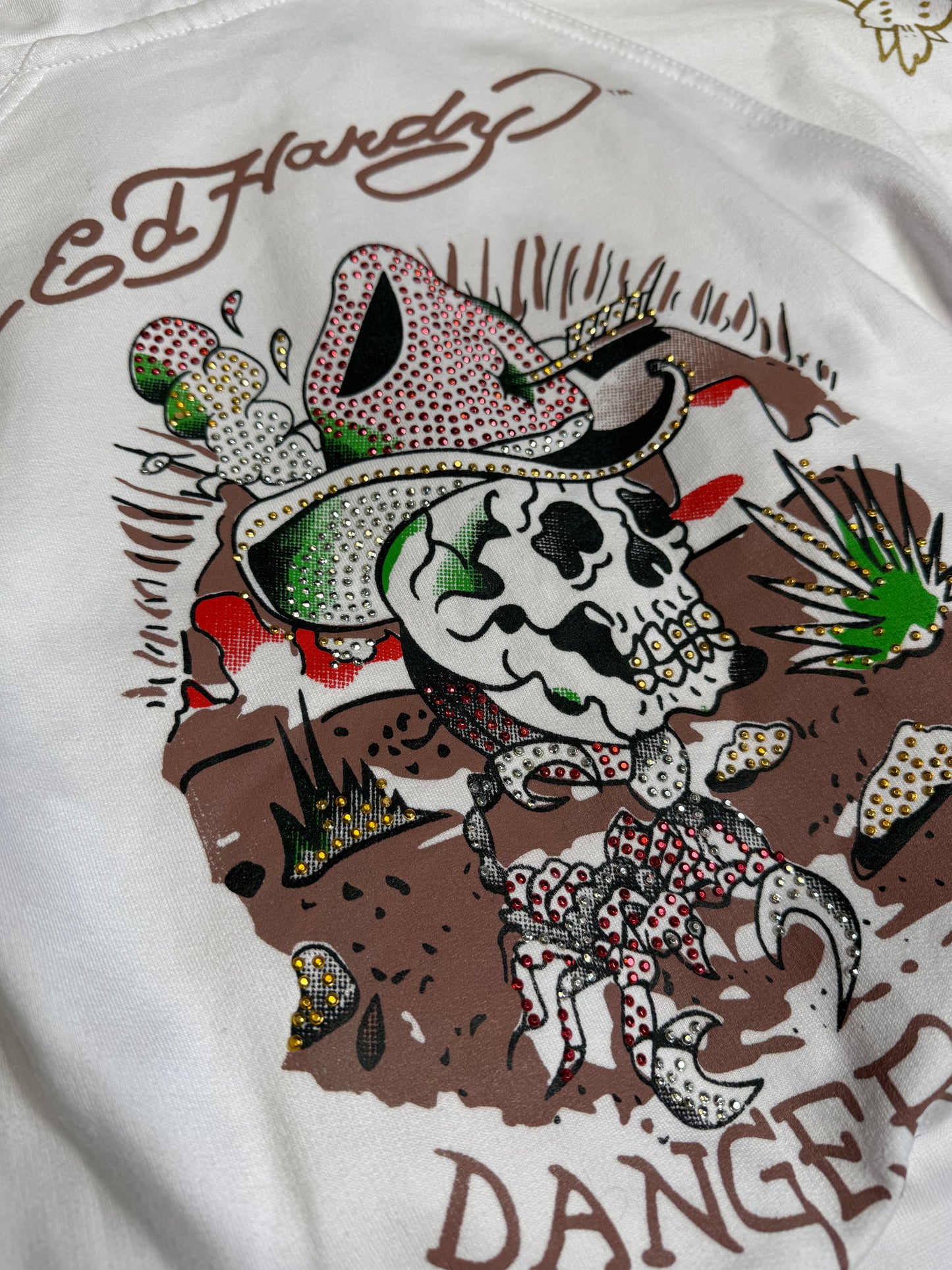 RARE VINTAGE ED HARDY "DANGEROUS" ZIP HOODIE (XS)