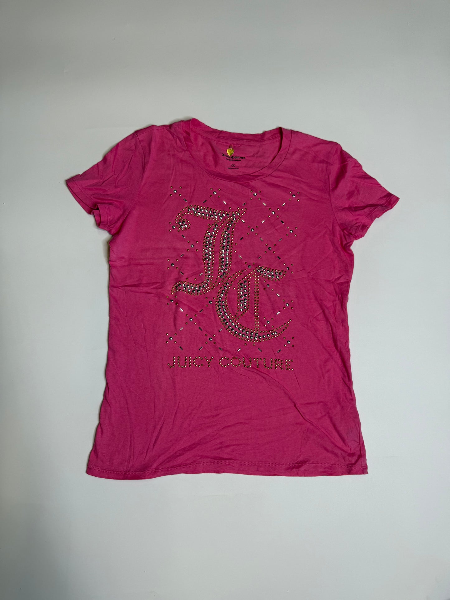 VINTAGE PINK JUICY COUTURE SILVER/GOLD GEMS SHIRT (S)
