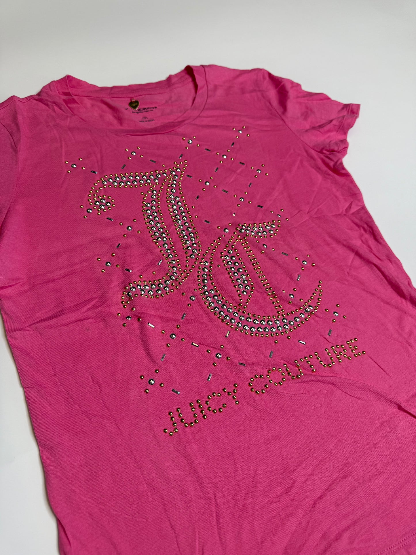 VINTAGE PINK JUICY COUTURE SILVER/GOLD GEMS SHIRT (S)