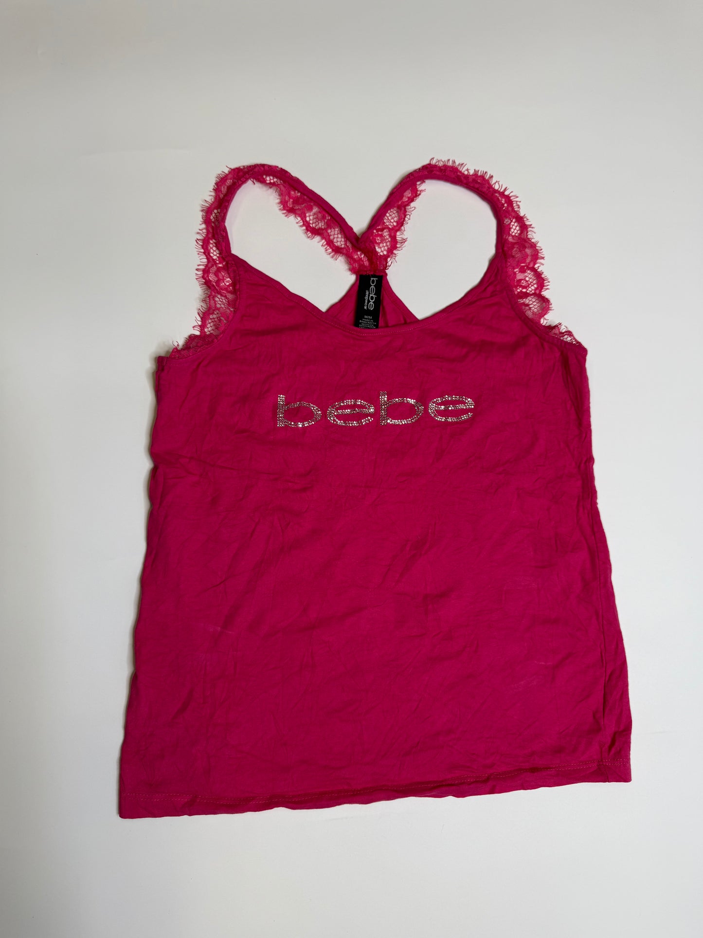VINTAGE PINK BEBE LACE TOP (M)