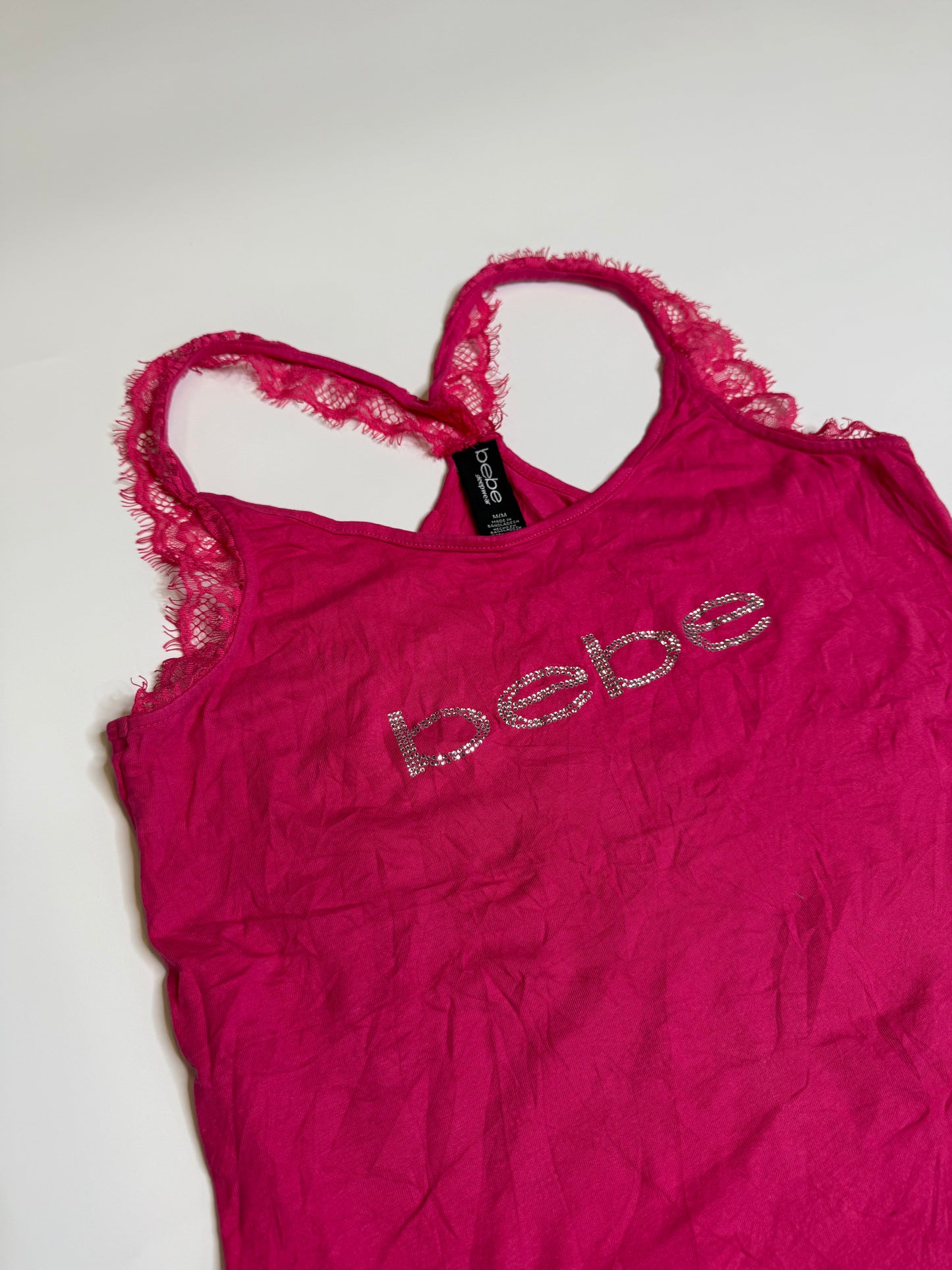 VINTAGE PINK BEBE LACE TOP (M)