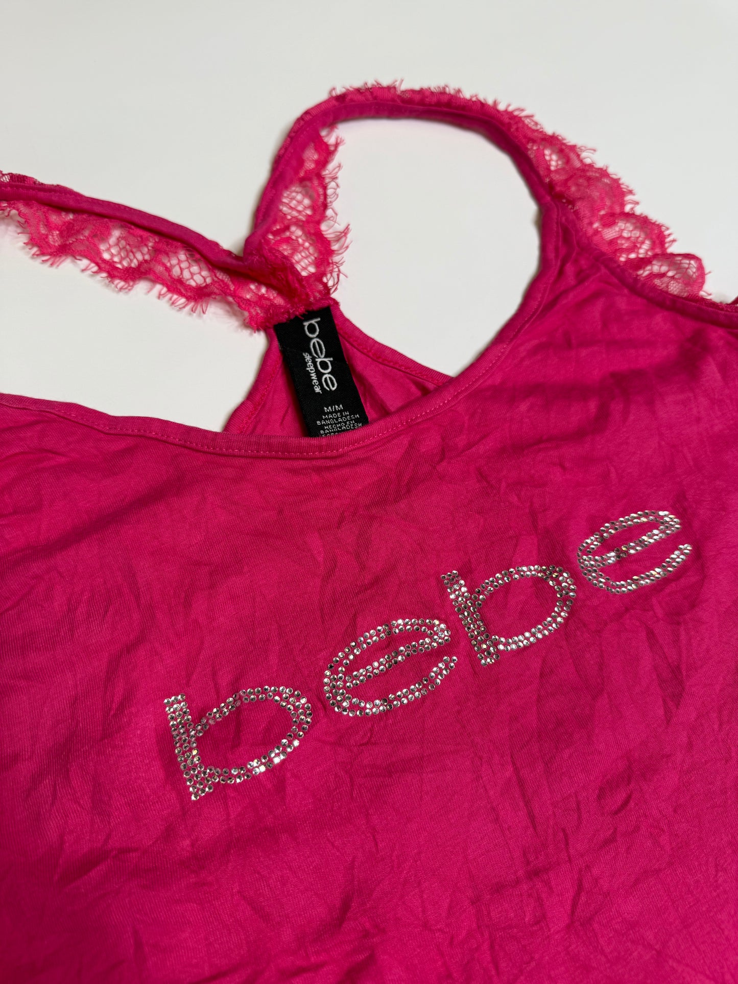 VINTAGE PINK BEBE LACE TOP (M)
